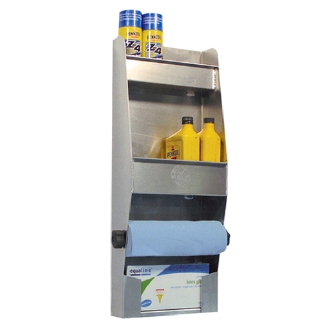Picture of Aluminum Cleanup Dual Shelf - Paper Towel - Glove Dispenser 