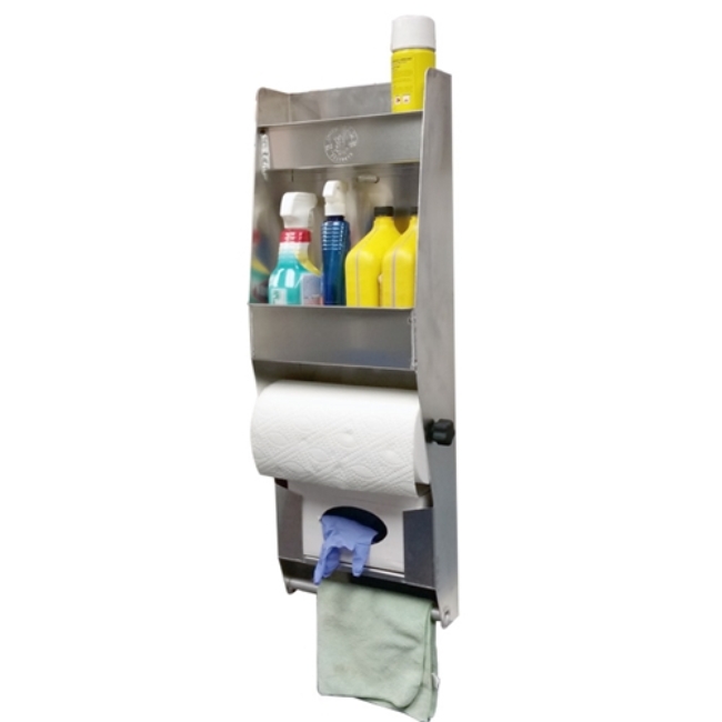 Picture of Aluminum Cleanup Dual Shelf - Paper Towel - Glove Dispenser w/ Towel Bar