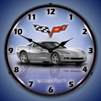 Picture of C6 Corvette Blade Silver LED Backlit Clock