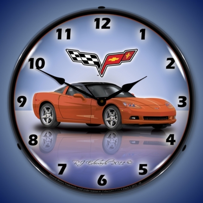 Picture of C6 Corvette Inferno Orange LED Backlit Clock