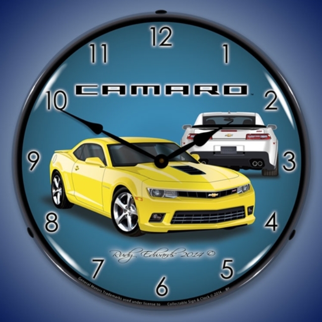 Picture of 2014 SS Camaro Bright Yellow LED Backlit Clock