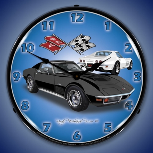 Picture of 1971 Corvette Stingray Black LED Backlit Clock